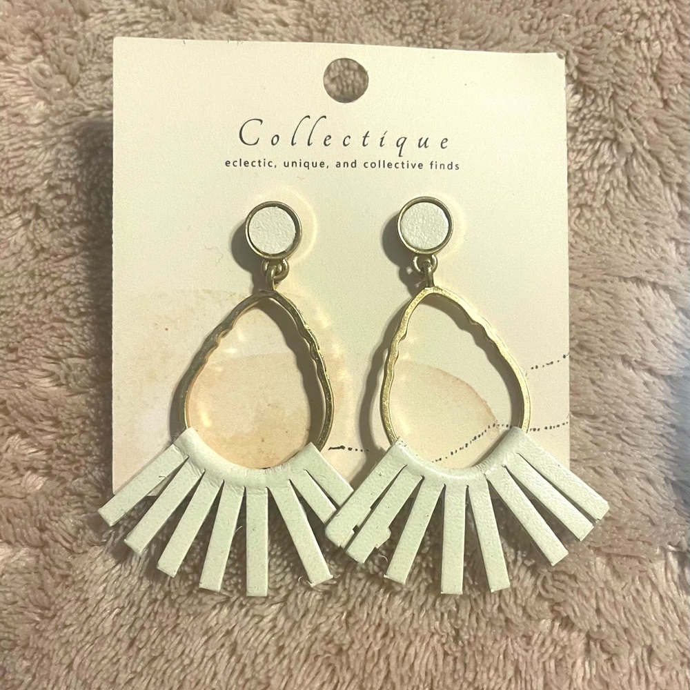 Gold & White Fringe Earrings
